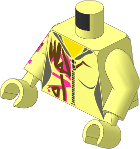 Minifig Torso with Arms and Hands with Female Hoodie with Zipper, Magenta and Medium Azure Markings Pattern