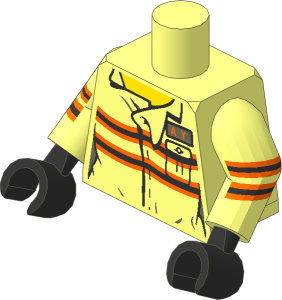 Minifig Torso with Arms and Hands with Jumpsuit, Orange and Silver Lines and "A.Y." ID Badge Pattern