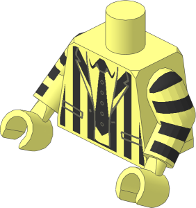 Minifig Torso with Arms and Hands with Black Tie and Stripes Pattern