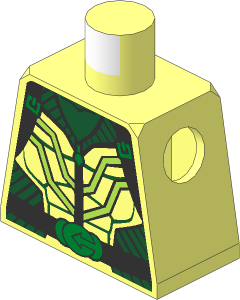 Minifig Torso with Black Striped Vest, Lime Lines, Zipper and Belt with Gold Arrow Buckle Pattern