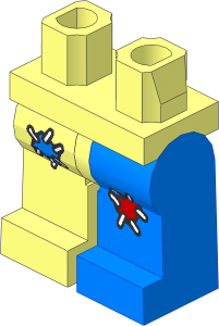 Minifig Hips and Legs with Red and Medium Blue Patches Pattern