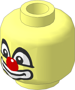 Minifig Head with Big Eyes, White Pupils, Large White Mouth and Red Nose Pattern