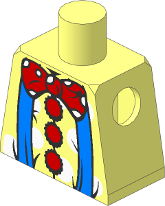 Minifig Torso with Medium Blue Suspenders, Red Bow, Red Buttons and White Dots Pattern