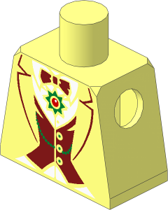 Minifig Torso with Dark Red Vest, Bow Tie, Gold Chain and Star Medallion Pattern