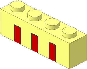 Brick  1 x  4 with  3 Red Rectangles with Black Borders Pattern