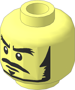 Minifig Head with Black Thick Eyebrows, Sideburns, Goatee, Moustache and White Pupils Pattern