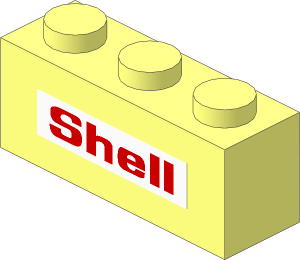 Brick  1 x  3 with Red "Shell" Sticker on Both Sides
