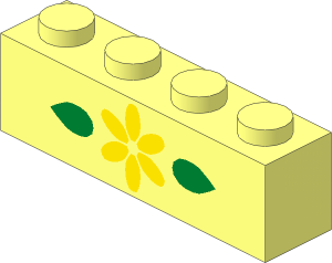 Brick  1 x  4 with Yellow Flower and 2 Green Leaves Pattern