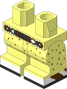 Minifig Hips and Legs Medium with Diamond Belt, Orange and Brown Dots, White Shoes Pattern
