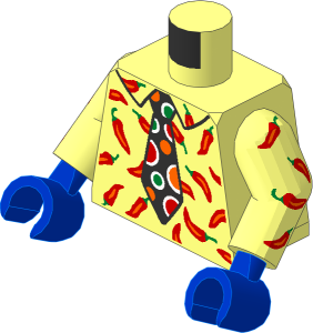 Minifig Torso with Arms and Hands with Dotted Black Tie and Red Peppers Pattern