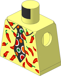 Minifig Torso with Dotted Black Tie and Red Peppers Pattern