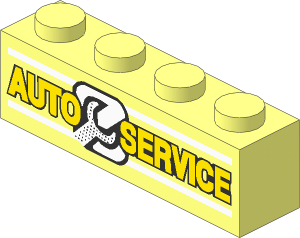 Brick  1 x  4 with "AUTO SERVICE" and Wrench Pattern