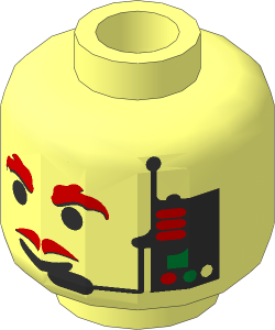Minifig Head with Red Moustache, Eyebrows and Headset Pattern