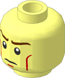 Minifig Head with Long Brown Eyebrows and Nougat Cheek Lines Pattern