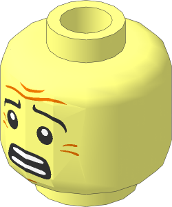 Minifig Head with Black Eyebrows, Wrinkles and Scared Open Mouth with Teeth Pattern