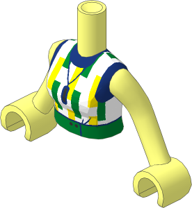 Figure Friends Woman Torso with Arms with White Sleeveless Top with Dark Blue Trim, Lavender/Yellow/Green Rectangles, Green Belt and Silver Necklace Pattern