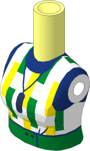 Figure Friends Woman Torso with White Sleeveless Top with Dark Blue Trim, Lavender/Yellow/Green Rectangles, Green Belt and Silver Necklace Pattern