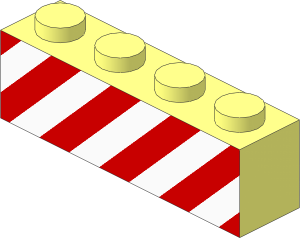 Brick  1 x  4 with Red Diagonal Stripes and White Background Pattern
