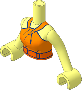 Figure Friends Woman Torso with Arms with Metallic Light Blue Halter Top with Dark Blue Trim and Orange Belt Pattern