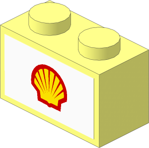 Brick  1 x  2 with Shell Logo 1971 on White Background Sticker