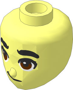 Figure Friends Head with Thick Black Eyebrows, Dark Orange Eyes and Smirk Pattern