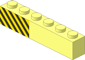 Brick  1 x  6 with Black and Yellow Danger Stripes Left Sticker
