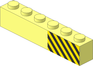 Brick  1 x  6 with Black and Yellow Danger Stripes Right Sticker