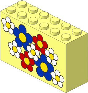 Brick  2 x  6 x  3 with Blue, Red and White Flowers with Yellow Centers Pattern