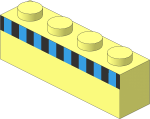 Brick  1 x  4 with Black Stripe and 8 Blue Squares Pattern