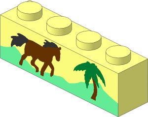 Brick  1 x  4 with Horse Running and Palm Tree Pattern