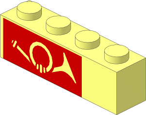 Brick  1 x  4 with Mail Horn on Red Background Left-Aligned Pattern