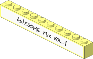 Brick 1 x 10 with Black "AWESOME MIX VOL. 1" and "Awesome Mix Vol. 2" Stickers