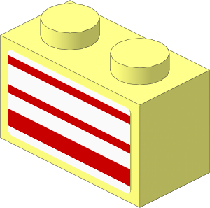 Brick 1 x  2 with  3 Red Horizontal Stripes on Both Sides Stickers