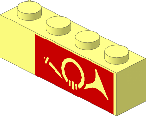 Brick  1 x  4 with Mail Horn on Red Background Right-Aligned Pattern