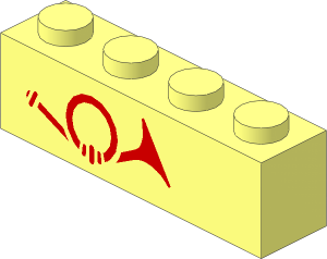 Brick  1 x  4 with Red Mail Horn Left-Aligned Pattern
