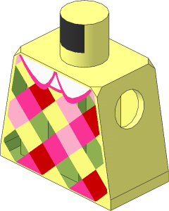 Minifig Torso with Bright Pink/Bright Light Blue/Bright Light Yellow Diagonal Checkered Shirt and White Collar Pattern