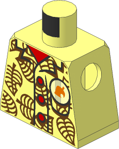 Minifig Torso with Hawaiian Shirt with Medium Azure Leaves, Medium Nougat Buttons and Bright Light Orange Pin Pattern