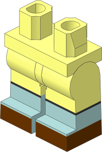 Minifig Hips and Legs with Sand Blue Lower Leg and Reddish Brown Shoes Pattern