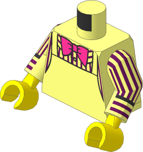 Minifig Torso with Arms and Hands with Blue Pinstriped Shirt, Apron and Pink Bowtie Pattern