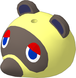 Minifig Head Animal Crossing Raccoon Tom Nook with Dark Brown Face, Coral Auricles and Blue Eyes Pattern