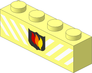 Brick  1 x  4 with Fire Logo and White Diagonal Stripes Pattern
