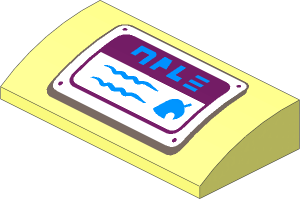 Slope Brick Curved  2 x  4 with Underside Studs with White Sign, Dark Azure Header and Light Blue Text and Leaf Pattern