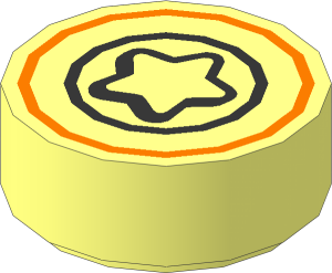 Tile  1 x  1 Round with Dark Orange and Medium Nougat Star and Concentric Circles Pattern