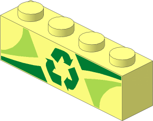 Brick  1 x  4 with Lime and Green Triangles and Recycling Arrows Pattern