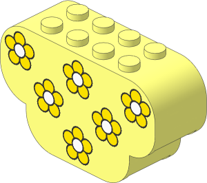 Brick  2 x  6 x  3 with Curved Ends with Yellow Flowers with White Centers Pattern