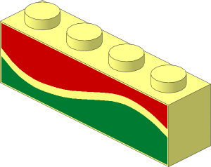 Brick  1 x  4 with Red and Green Wave Line (Octan) Pattern