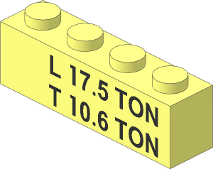 Brick  1 x  4 with Black "L 17.5 TON" and "T 10.6 TON" Pattern