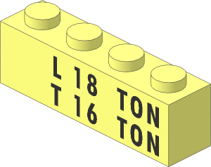 Brick  1 x  4 with Black "L 18 TON" and "T 16 TON" Pattern