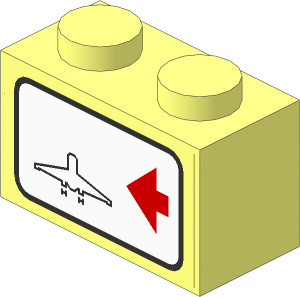 Brick  1 x  2 with Town Airport Direction Signs on White Background Left Sticker