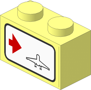 Brick  1 x  2 with Town Airport Direction Signs on White Background Right Sticker